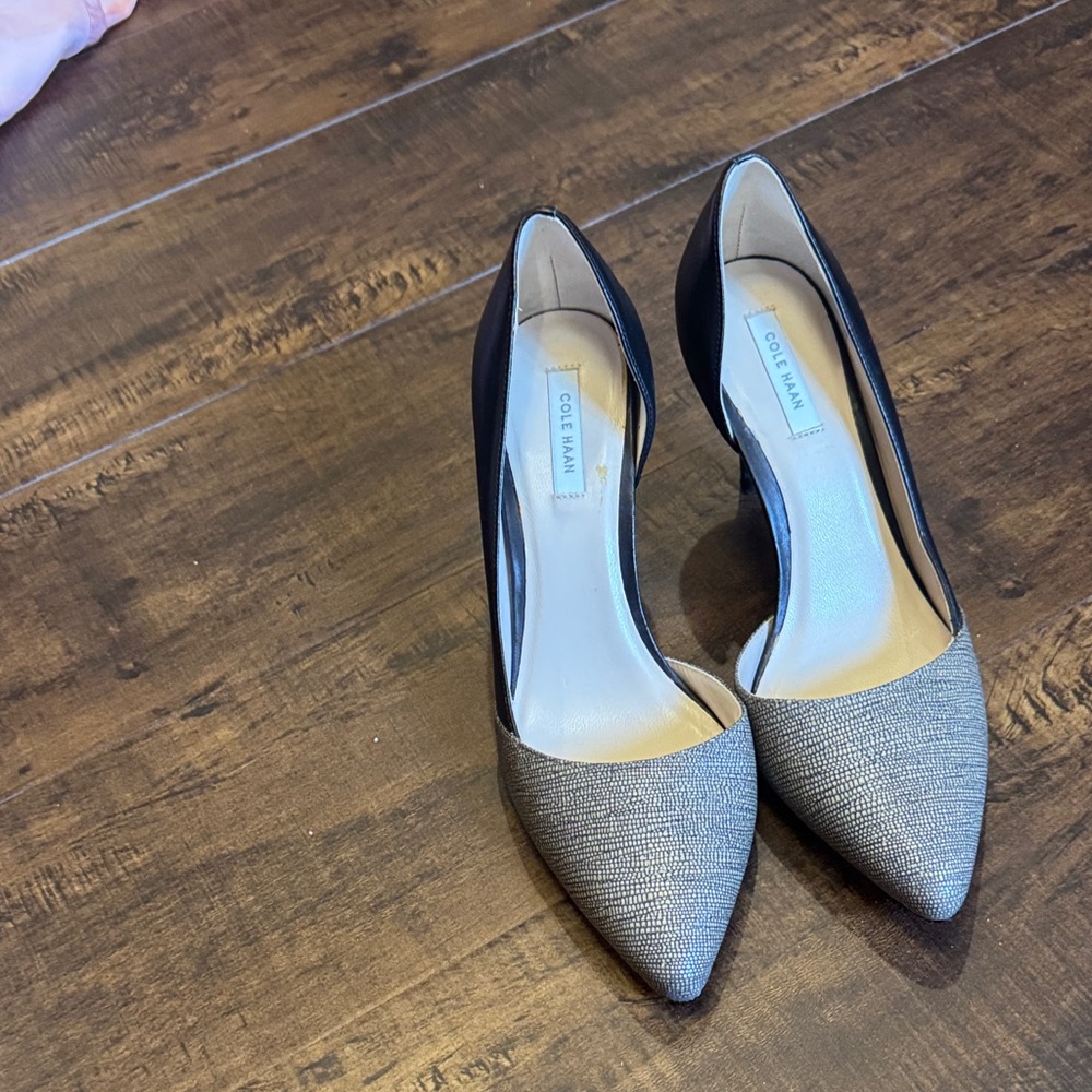 Cole Haan Women's Elegant Black and Silver Heels